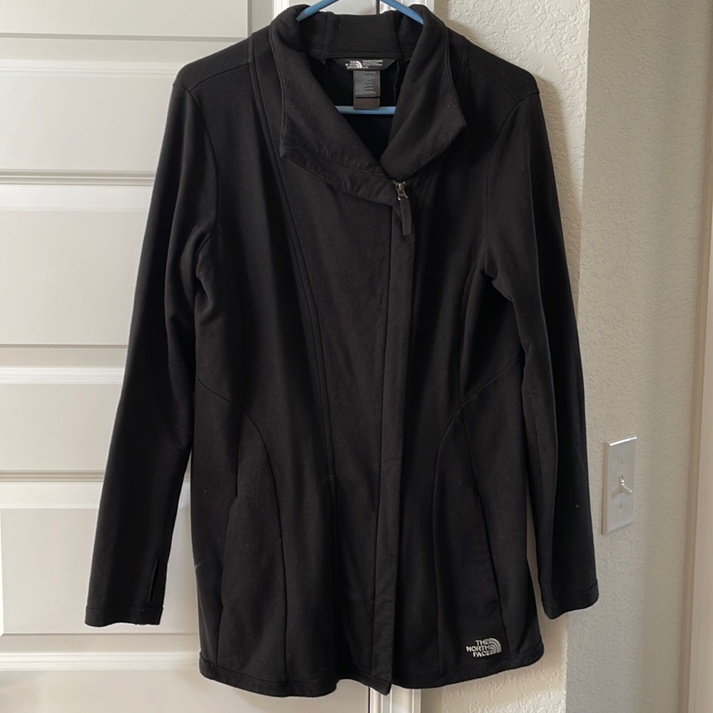 The North Face Black Longline Asymmetrical Zip Trench Coat